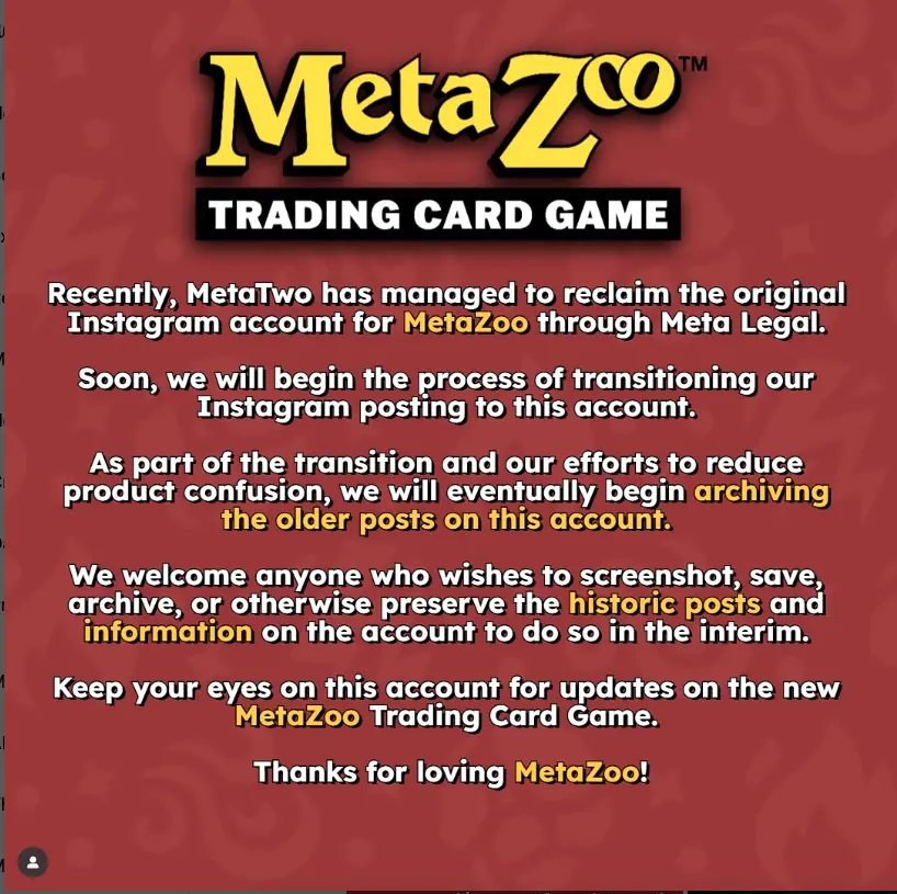 MetaZoo IG Announcement